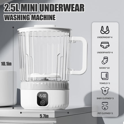 Underwear Washing Machine, Upgrade 2.5L Mini Portable Washing Machine, Mini Washer Deep Cleans Small Clothes for Apartment, Dorm, RV, Travel & Hotel Use (White)