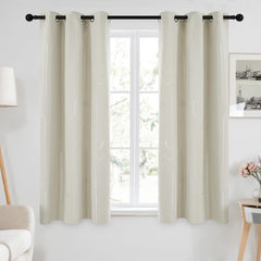 Room Darkening Curtains with Line Foil Print, Navy Blue, 2 Panels