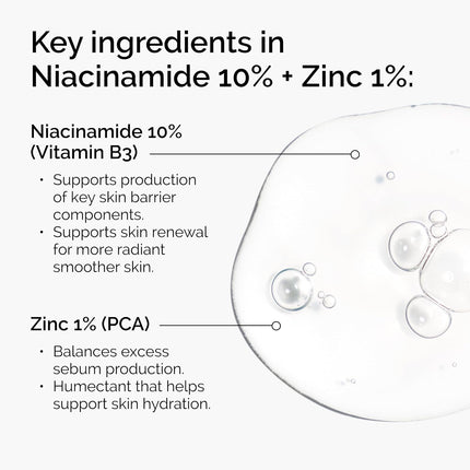 The Ordinary Niacinamide 10% + Zinc 1%, Smoothing Serum for Blemish-Prone Skin