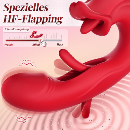 3-in-1 Dildo Vibrator — Tongue, Stroke & Nipple Sucker