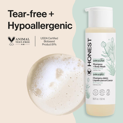 The Honest Company Shampoo & Body Wash, Tear-Free, Fragrance-Free, 18 fl oz