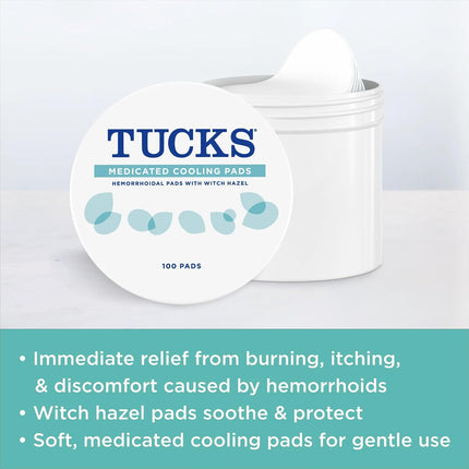 TUCKS Medicated Cooling Pads, Witch Hazel Hemorrhoid Treatment, 100 Count