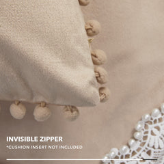 Velvet Throw Pillow Covers with Pom-Poms, 26x26 Inch