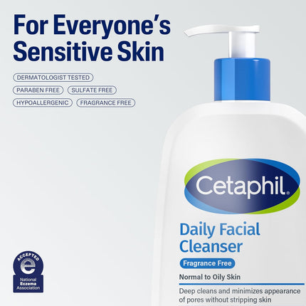 Cetaphil Daily Facial Cleanser, Oily & Combination Skin, 16oz
