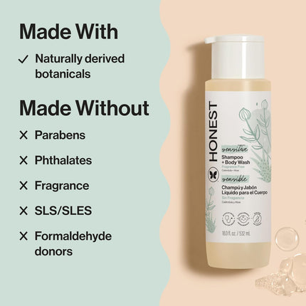 The Honest Company Shampoo & Body Wash, Tear-Free, Fragrance-Free, 18 fl oz