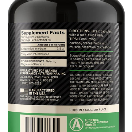 Optimum Nutrition Micronized Creatine Monohydrate Capsules, 100 Ct