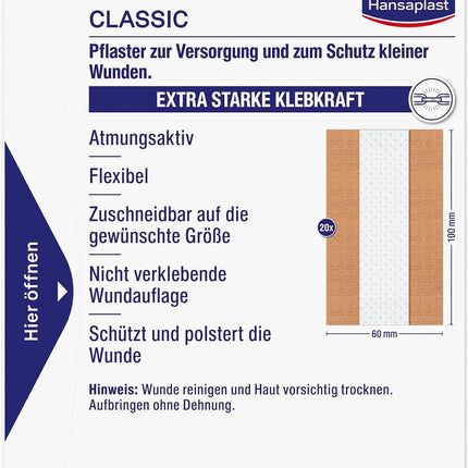 Hansaplast Classic Pflaster (2 m x 6 cm), zuschneidbare Wundpflaster mit extra starker Klebkraft & Bacteria Shield, flexibles und atmungsaktives Verbandsmaterial