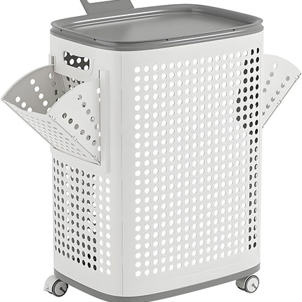WESAPPINC Rolling Laundry Hamper with Lid, 70L Perforated Plastic Basket with Wheels, Storage Bin with Handle, White (LARGE 70L)