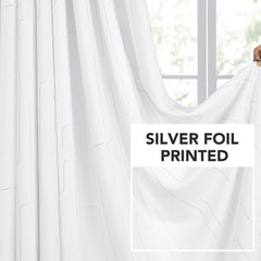 Room Darkening Curtains with Line Foil Print, Navy Blue, 2 Panels