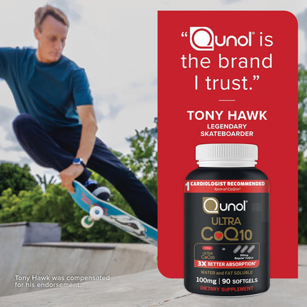 Qunol Ultra CoQ10 100mg, 3X Better Absorption, Antioxidant, 90 Softgels