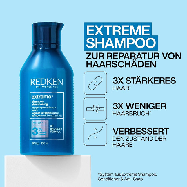 Redken Haarshampoo für sprödes und geschädigtes Haar, Anti Haarbruch, Mit Sojaproteinen, Ceramiden, Sepicap und Arginin, Extreme Shampoo