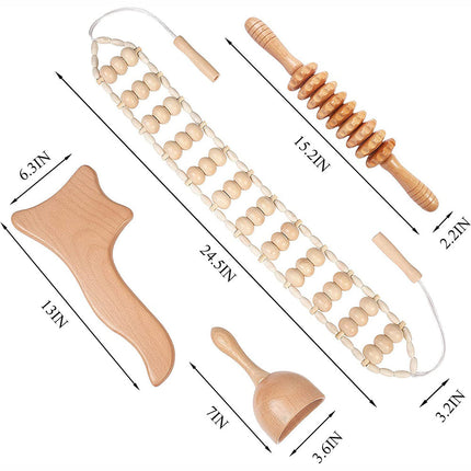 Beech Wood Therapy Massage Set | Gua Sha Scraping Cup & Meridian Roller