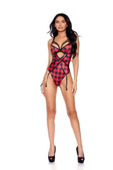 Buffalo Plaid Teddiette With Underwire Cups & Detachable Garters
