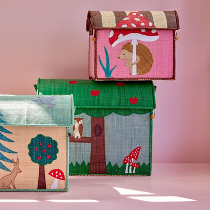 Raffia Toy Storage Baskets with Happy Forest Theme - Set of 3