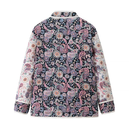 Paisley Floral Quilted Jacket — Stand Collar