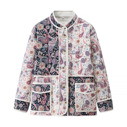 Paisley Floral Quilted Jacket — Stand Collar