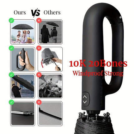 Windproof 20-Rib Folding Umbrella | Automatic, Reinforced, Stylish Grip