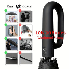 Rüzgara Dayanıklı 20 Telli Katlanabilir Şemsiye | Otomatik Açılır, Şık Saplı, Su Geçirmez