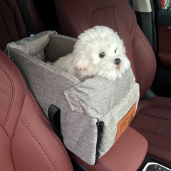 Portable Pet Car Seat – Elevated Dog & Cat Booster Seat, Armrest Carrier, Travel Safety Bag, Washable, Mesh Visibility Panel – Grey/Khaki, Small & Large