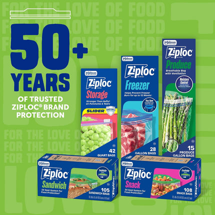 Ziploc Sandwich & Snack Bags, Food Storage, Easy Open & Close, 105 Count