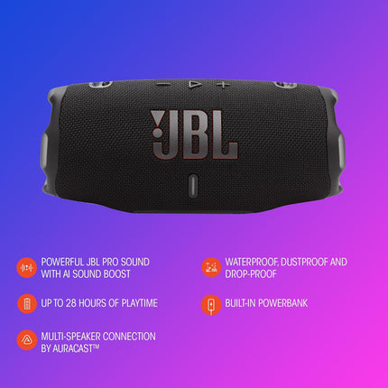 JBL Charge 6 Portable Bluetooth Speaker — 28h, IP68, Blue