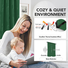 Room Darkening Curtains with Line Foil Print, Navy Blue, 2 Panels