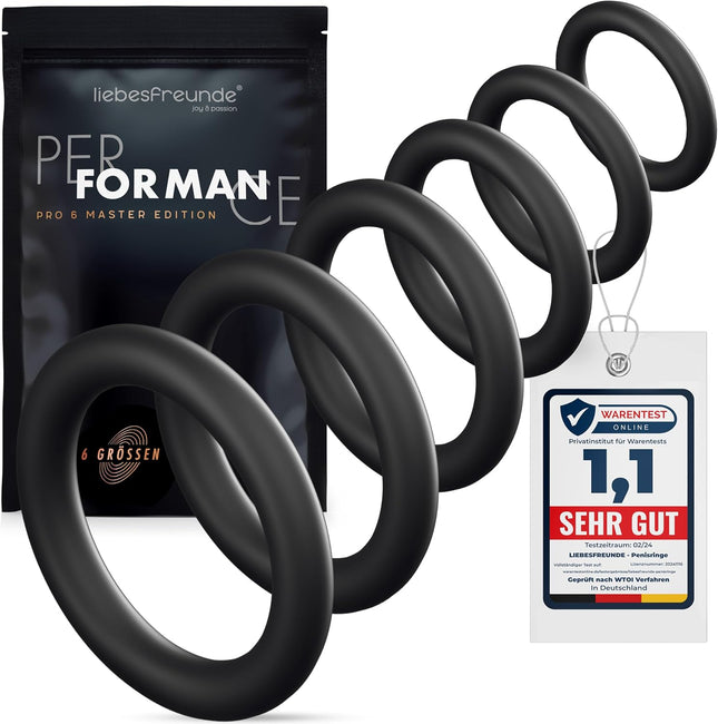 Liebesfreunde Cock Ring Set — 6 Sizes, Silicone, Potency & Pleasure | Black