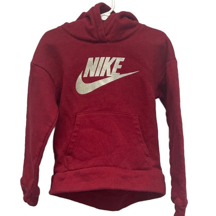 Nike Girls Glitter Logo Red Long Sleeve Sweatshirt Hoodie — Pre-Owned, Size 6X