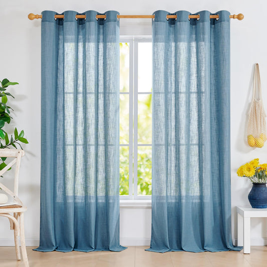 Linen Look Boho Semi-Sheer Curtains, 52x63 Inch, 2 Panels