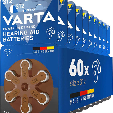 VARTA Hearing Aid Batteries Type 312 Brown — Pack of 60