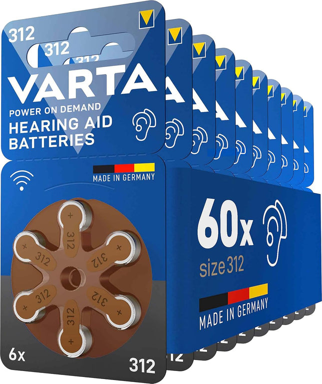VARTA Hearing Aid Batteries Type 312 Brown — Pack of 60