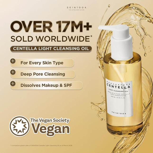 SKIN1004 Madagascar Centella Light Cleansing Oil 6.76 fl.oz, 200ml | Gentle Oil Cleanser for Face, Korean Facial Cleanser, Double Cleansing
