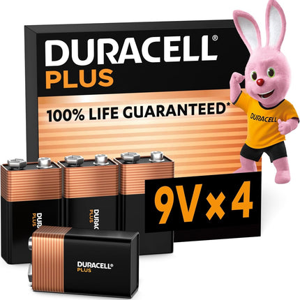 Duracell Plus 9V Block Batteries 6LR61 — Pack of 4