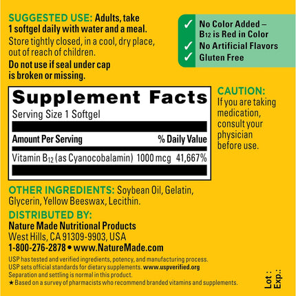 Nature Made Vitamin B12 1000 mcg, Energy Metabolism Support, 150 Softgels