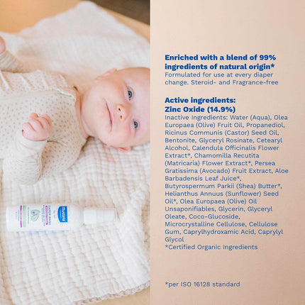 Mustela Baby Diaper Rash Cream Spray – Touch-Free protectant with Zinc Oxide & Natural Avocado - Treats, Soothes and Prevents Diaper Rash- Fragrance-Free - 3 fl. oz