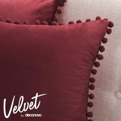 Velvet Throw Pillow Covers with Pom-Poms, 26x26 Inch