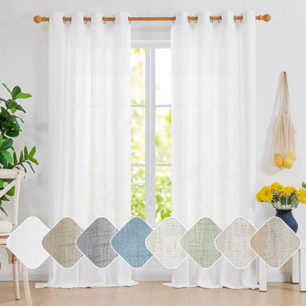 Linen Look Boho Semi-Sheer Curtains, 52x63 Inch, 2 Panels