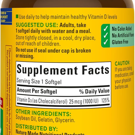 Nature Made Vitamin D3 1000 IU (25 mcg), 300 Vitamin D Softgels