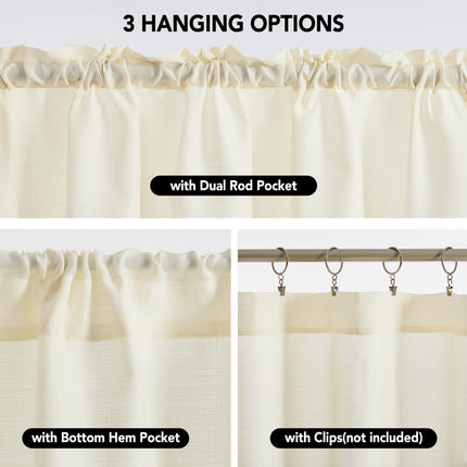 Linen Look Thermal Privacy Cafe Curtains, 2 Panels