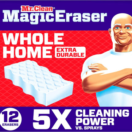 Mr. Clean Magic Eraser, All Purpose Cleaner, Cleaning Scrubber, Wall, Sneaker, Kitchen, Bathroom, Shower Cleaning Supplies, Melamine Pads, Whole Home Extra Durable, 12ct