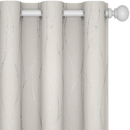 Room Darkening Curtains with Line Foil Print, 2 Panels