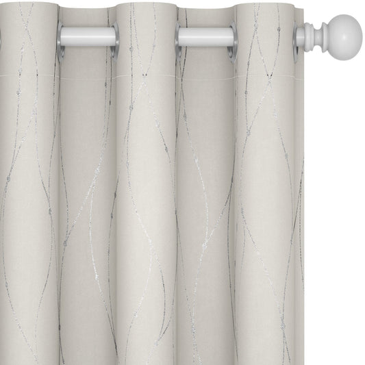 Room Darkening Curtains with Line Foil Print, 2 Panels
