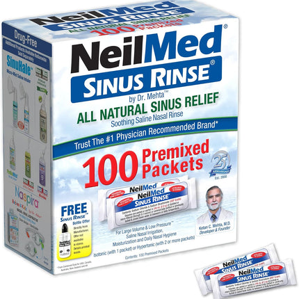NeilMed Sinus Rinse All Natural Relief Premixed Refill Packets 100 Count (Pack of 1)