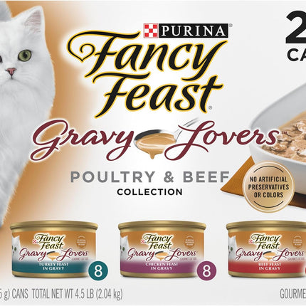Purina Fancy Feast Gravy Lovers, Poultry & Beef Wet Cat Food, 3oz, 24-Pack