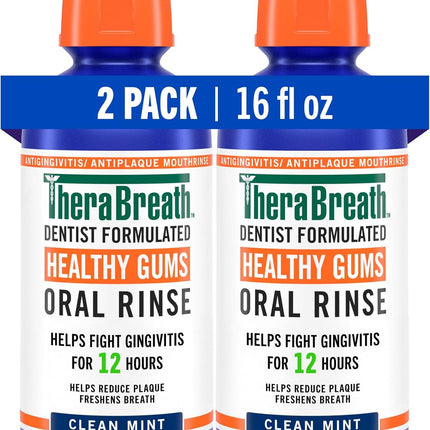 TheraBreath Healthy Gums Oral Rinse, Clean Mint, 16 fl oz, 2-Pack