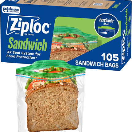 Ziploc Sandwich & Snack Bags, Food Storage, Easy Open & Close, 105 Count