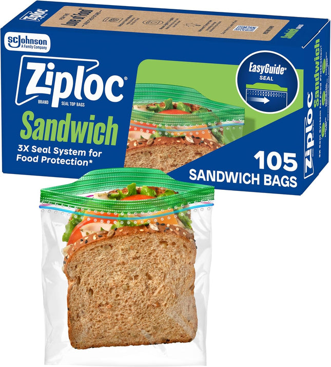 Ziploc Sandwich & Snack Bags, Food Storage, Easy Open & Close, 105 Count