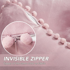 Velvet Throw Pillow Covers with Pom-Poms, 26x26 Inch