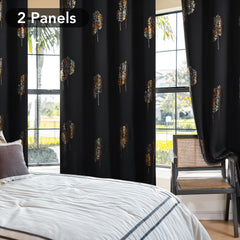 Room Darkening Curtains with Line Foil Print, Navy Blue, 2 Panels