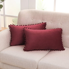 Velvet Throw Pillow Covers with Pom-Poms, 26x26 Inch